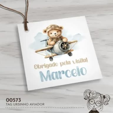 Tag Quadrada Ursinho Aviador - 00573