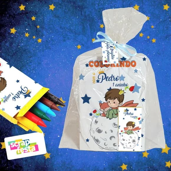 Revista Colorir+embalagem+giz de Cera o Pequeno Príncipe