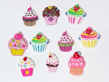 Apliques Cupcakes Variados de Borracha - Pct C/10 Unidades