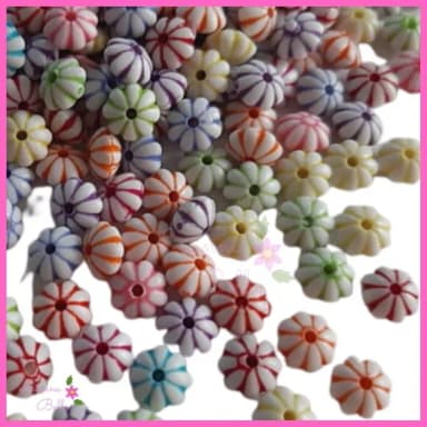 Missanga Florzinha Riscadinha Varias Cores - Pct c/100unids