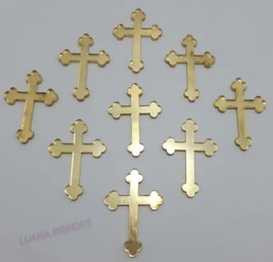 Aplique Cruz de Acrílico Espelhado Dourado - Pct C/50 Unid