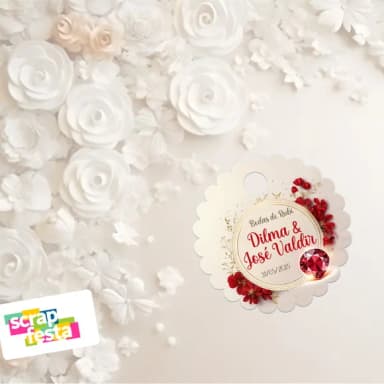 Tag Redonda Escalopada com Furinho Casamento Bodas de Rubi