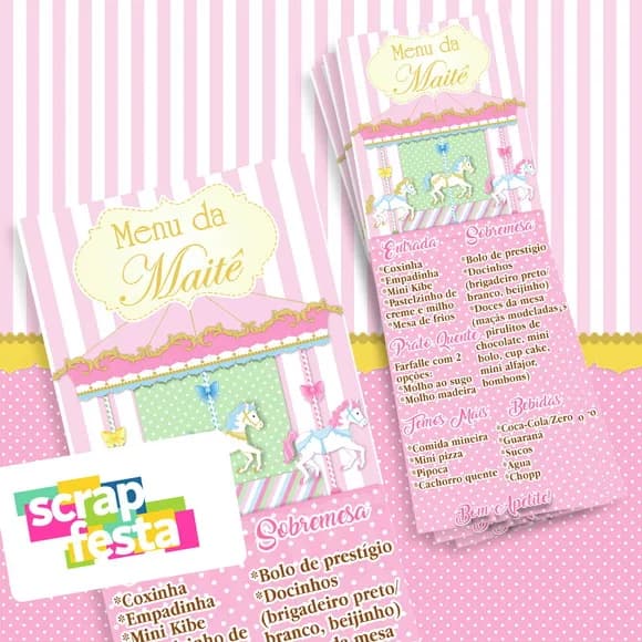 Menu Cardápio Personalizado Festa Carrossel Encantado
