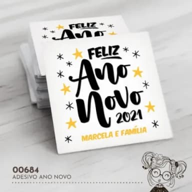 Adesivo Quadrado Feliz Ano Novo - 00684