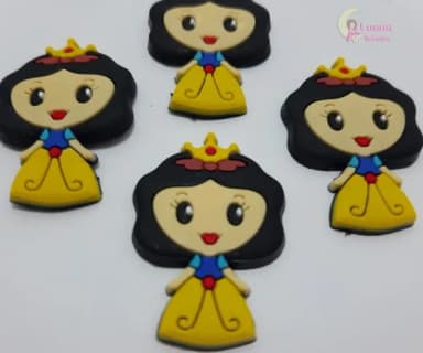 Aplique Branca de Neve c/ Coroa de Borracha - Pct C/6 Unid