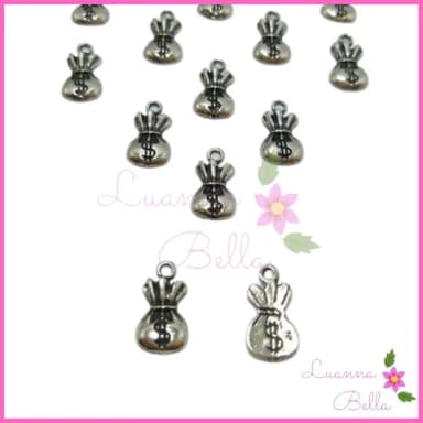 Pingente de Metal Saco de Dinheiro Prata Velha-Pct c/12Unids