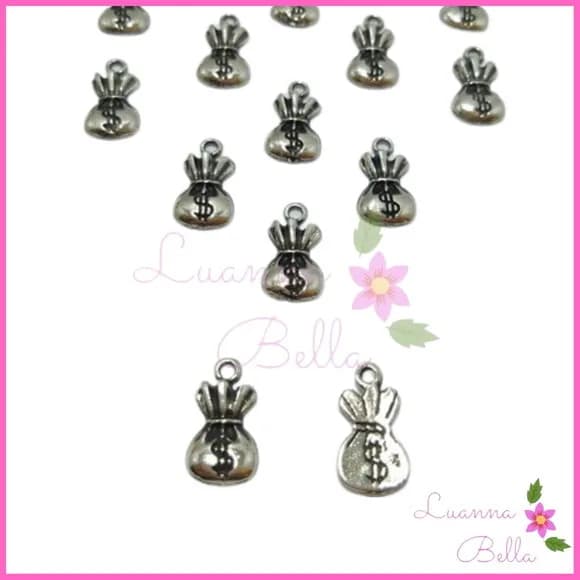 Pingente de Metal Saco de Dinheiro Prata Velha-Pct c/12Unids