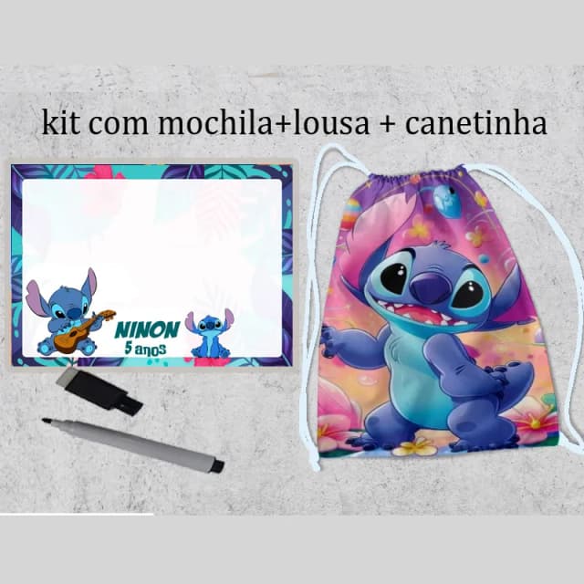 Kit Mochila e Lousa Magica Personalizada do Stitch