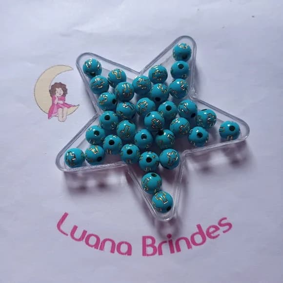Bolinha Azul com Cruz Dourada 8mm Pct 100 Unidades