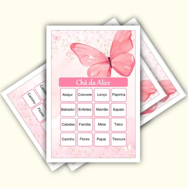 Bingo Chá de Bebê Menina Pdf Para Imprimir