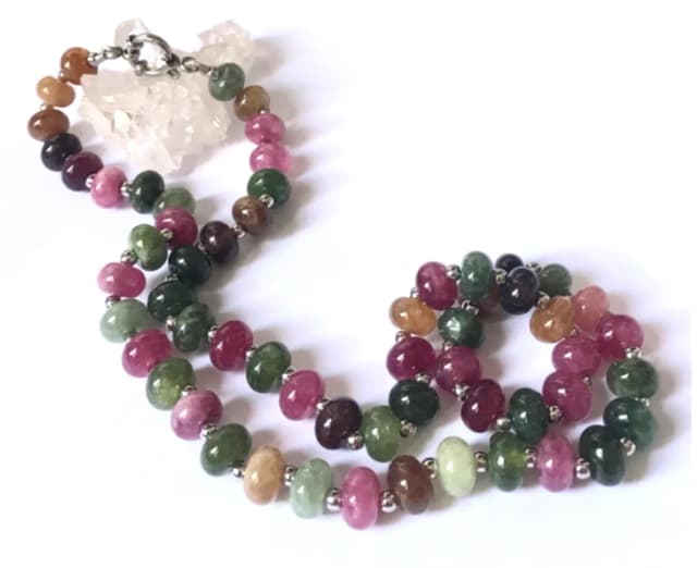 Choker Colar de Jade colorida em rondell liso e Aço Inox
