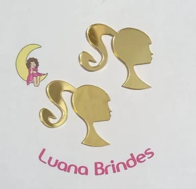 Aplique Barbie Acrílico Espelhado Dourado Pct 6 Unid
