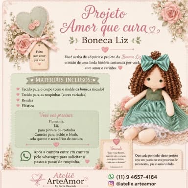 Projeto Boneca de Pano - Projeto Amor que Cura: Boneca Liz