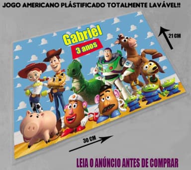 Jogo Americano Sousplat Personalizado Toy Story