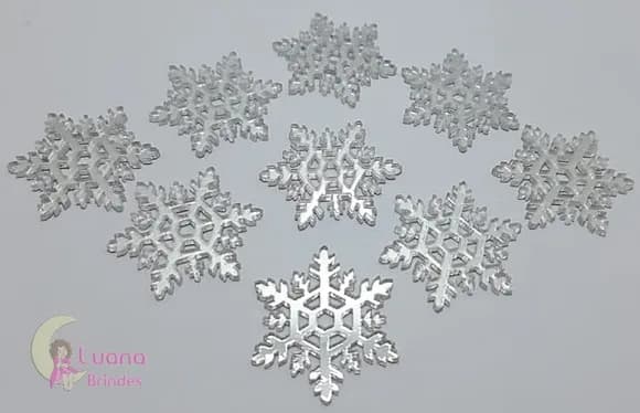 Aplique Floco de Neve Acrílico Espelhado Prata - Pct C/6 Uni