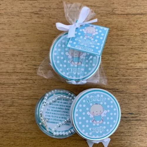 Lembrancinha Anjinho com Mini Terço Verde Água