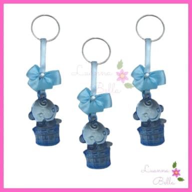 Chaveiro Bebe Azul de acrílico c/lacinho -Pct c/6unidades