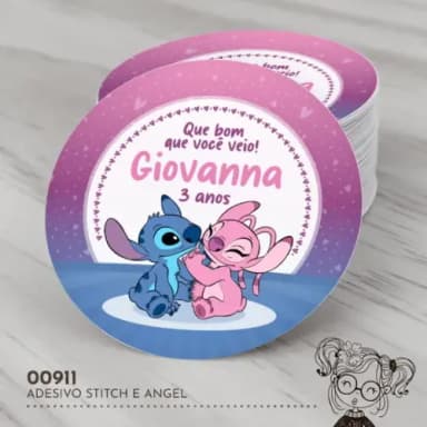 Adesivo Redondo Stitch e Angel - 00911