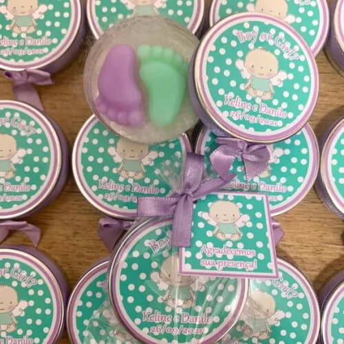 Lembrancinha Chá Revelação Lavanda e verde água