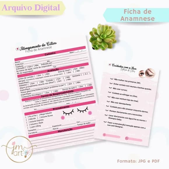 Ficha de Anamnese Extensão de Cílios + Bloco Cuidados