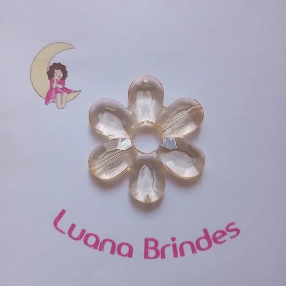 Flor Acrilico Creme com Furo 5cm Pct 6 Unidades