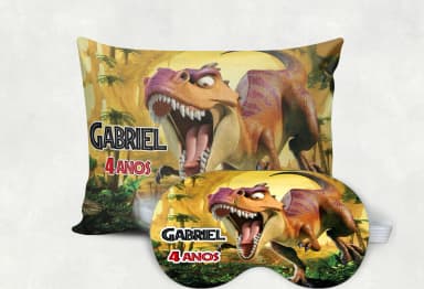 Kit Almofada e Mascara de Dormir personalizada Dinossauros