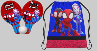 Kit Mochila e Raquete do Spider Man e seus Amigos