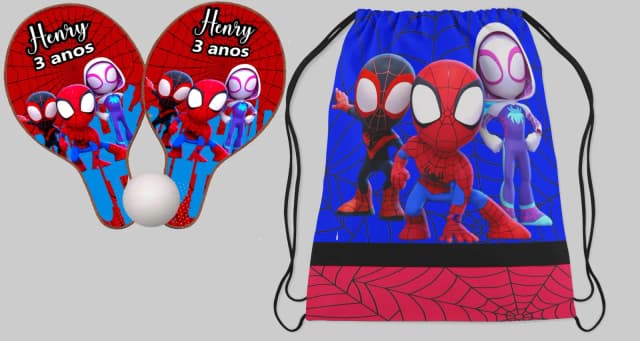 Kit Mochila e Raquete do Spider Man e seus Amigos