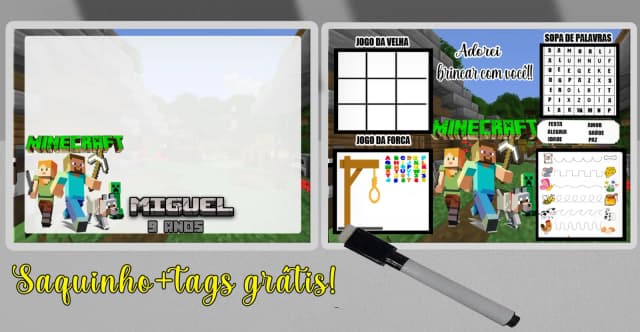 Lousa Magica Infantil com Atividades Personalizada do Minecraft