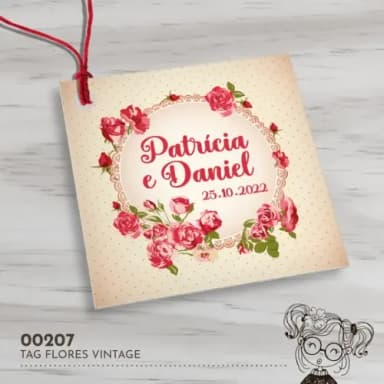 Tag Quadrada Flores Vintage - 00207