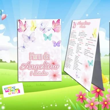 Menu Cardápio Cavalete Jardim Encantado Aquarela Borboletas