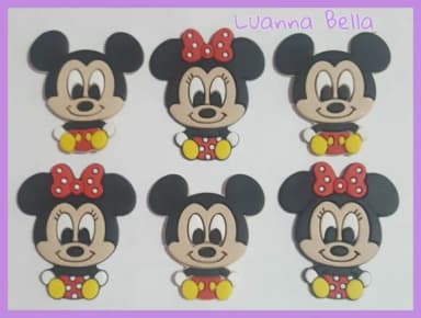 Aplique Mickey e Minnie de borracha - pct c/6 unid