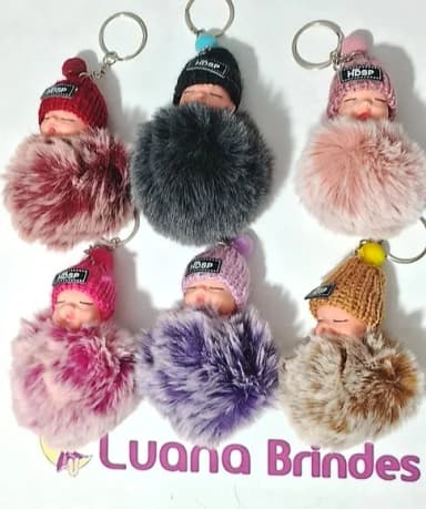 Chaveiro Boneca Pompom 7cm Pacotes com 2 Peça Variados
