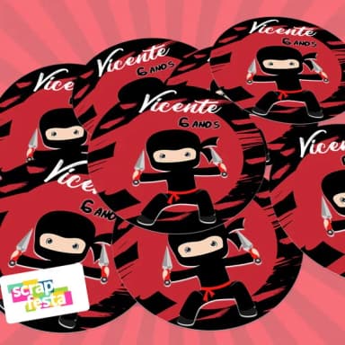 Adesivo 5 cm Redondo Personalizado Festa Ninja Luta Cute