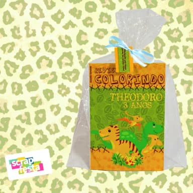 Revista Colorir+saquinho+fitinha+tag Festa Dinossauro Cute