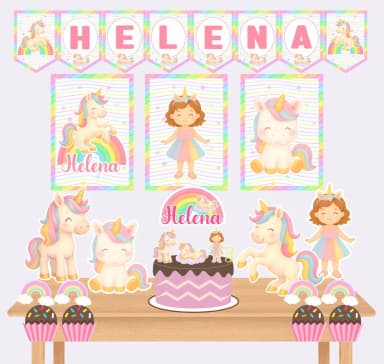 Kit Festa Só Um Bolinho UNICORNIO - Decoração de Festa