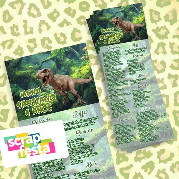 Menu Cardápio Personalizado Festa Dinossauro T Rex