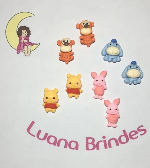 Aplique Turma do Ursinho Pooh de Resina Pct C/8 Und
