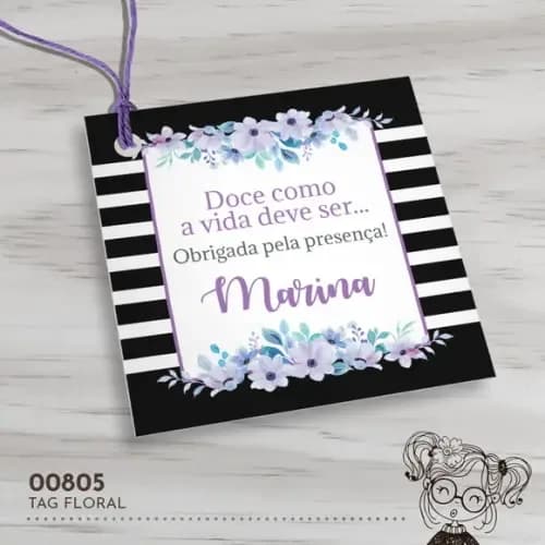 Tag Quadrada Floral - 00805