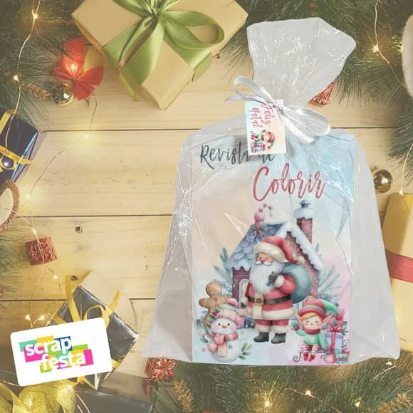 Revista Colorir+saquinho+fitinha+tag Natal Aquarela