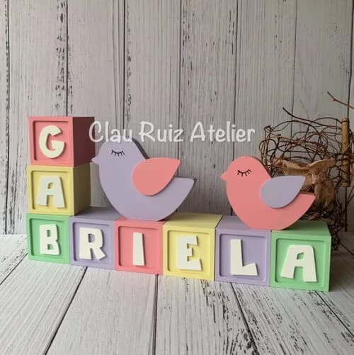 Decoração Bebê - Cubos 6x6cm Candy Ts + Dupla de Passarinho