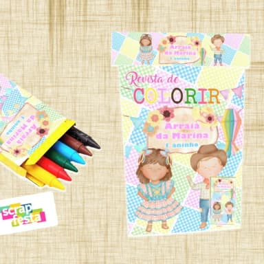 Revista Colorir, Saquinho, Lapela/giz de Cera Junina Arraiá