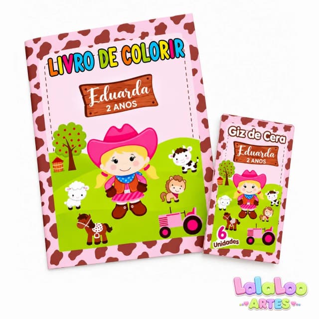 Kit Livro de Colorir + Giz de Cera | Tema Fazendinha Personalizado