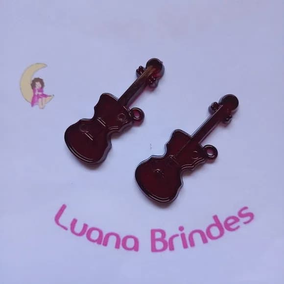 Guitarra Pingente Vinho de Acrilico 5cm Pct 16 Unidades