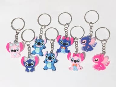 Chaveiro Stitch e Angel Emborrachado Pacote com 8 Unidades