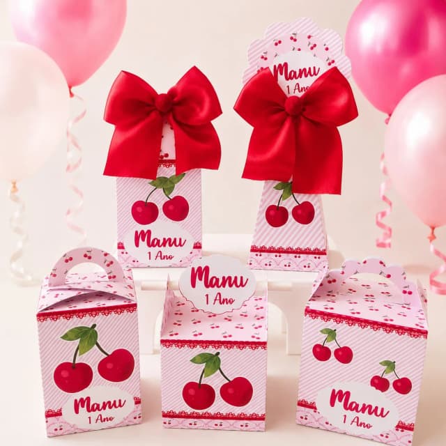 kit caixinhas Cereja | Personalizado | Festa infantil | Pré montada | Mimo| Personalizados