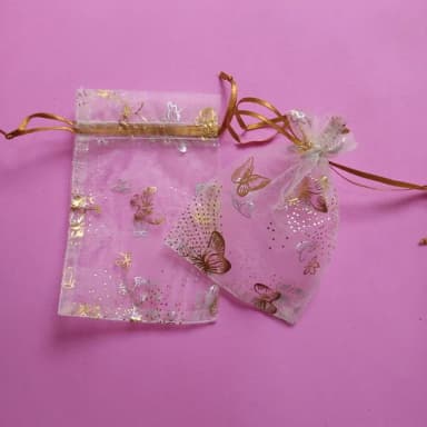 Saquinho Organza Cristal Amarelo Borboleta Fita 8x12cm
