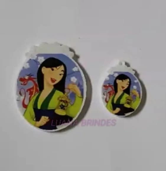 Kit Mulan Aplique e Pingente de Acrílico Princesa 3 Kits