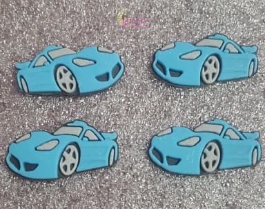 Aplique Mini Carro Azul de borracha - pct com 8 unid