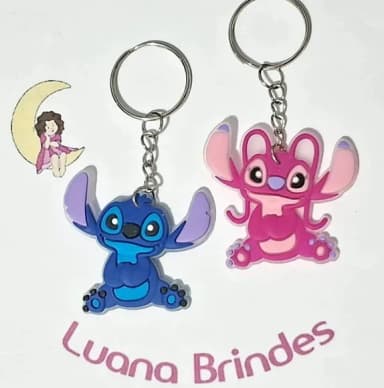Chaveiro Stitch e Angel Emborrachado 4cm Pct C/60 Unidades